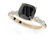 Cushion Cut Pavé Engagement Ring Setting for a Black Center | Alternating Accents | Yellow Gold