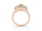 Emerald Cut Scalloped Halo Engagement Ring Setting for a Fancy Yellow Lab-Grown Diamond | Pear Side Stones | Rose Gold