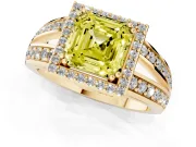 Asscher Cut Halo Engagement Ring Setting for a Fancy Yellow Lab-Grown Diamond | Two-Row Pave Split Shank | Yellow Gold