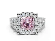 Cushion Cut Halo Engagement Ring Setting for a Fancy Pink Lab-Grown Diamond | Graduated Channel Band | White Gold