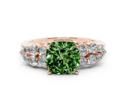 Fancy Green Cushion Cut Diamond Cluster Engagement Ring Set in Rose gold with Pavé Band and Prong Setting