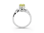 Fancy Yellow Oval Cut Diamond Solitaire Twist Engagement Ring Set in Silver with Pavé Leaf Accents