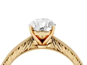 Pear-Shaped Engraved Solitaire Engagement Ring Setting | Milgrain Edges | Yellow Gold