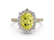 Oval Scalloped Halo Engagement Ring Setting for a Fancy Yellow Lab-Grown Diamond | Single Row Pave | Yellow Gold
