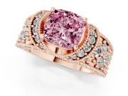 Cushion Cut Vintage Pave Engagement Ring Setting for a Fancy Pink Lab-Grown Diamond | Milgrain Edges | Rose Gold