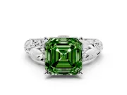 Fancy Green Asscher Cut Diamond Filigree Halo Engagement Ring Set in Silver with Prong Setting