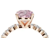 Cushion Cut Pavé Solitaire Engagement Ring Setting for a Fancy Pink Lab-Grown Diamond | Alternating Accents | Rose Gold