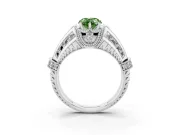 Fancy Green Pear Cut Diamond Vintage-Inspired Milgrain Ring Set in White gold with Accent Split Shank