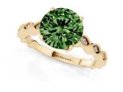 Fancy Green Round Cut Diamond Solitaire Ring Set in Yellow gold with Infinity Twist Pavé Band