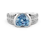 Heart-Shaped Half Bezel Engagement Ring Setting for a Fancy Blue Lab-Grown Diamond | Channel Band | White Gold