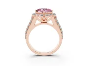 Fancy Pink Princess Cut Diamond Halo Engagement Ring Set in Rose gold with Split Shank and Prong Setting
