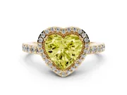 Fancy Yellow Heart Cut Diamond Halo Engagement Ring Set in Yellow gold with Milgrain Detail and Pavé Band
