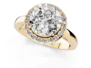 Round Cut Diamond Halo Ring Set in Yellow gold with Solitaire Band and Prong Setting