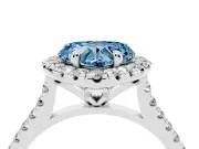 Fancy Blue Heart Cut Diamond Cushion Halo Ring Set in White gold with Pavé Band
