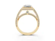 Princess Cut Diamond Halo Pavé Split Shank Ring Set in Yellow gold with Prong Setting
