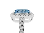 Fancy Blue Emerald Cut Diamond Halo Ring Set in Platinum with Delicate Pavé Band and Prong Setting