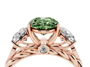 Fancy Green Oval Cut Diamond Three-Stone Ring Set in Rose gold with Braided Band