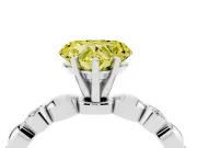 Fancy Yellow Heart Cut Diamond Solitaire Ring Set in Platinum with Bezel-Set Accents on Beaded Band and Prong Setting