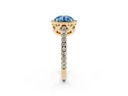 Round Halo Engagement Ring Setting for a Fancy Blue Lab-Grown Diamond | Half Pave Band | Yellow Gold