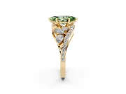 Fancy Green Marquise Cut Diamond Halo Ring Set in Yellow gold with Marquise and Pavé Band in Prong Setting