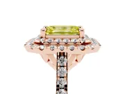 Fancy Yellow Emerald Cut Diamond Double Halo Statement Ring Set in Rose gold with Pavé Band