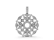 Round Lab-Grown Diamond Graduated Filigree Disc Pendant Necklace | Milgrain Edges | White Gold
