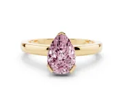 Fancy Pink Pear Cut Diamond Solitaire Ring Set in Yellow gold with Prong Head and Smooth Polished Band
