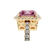 Asscher Cut Pave Halo Engagement Ring Setting for a Fancy Pink Lab-Grown Diamond | Yellow Gold