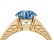 Fancy Blue Round Cut Diamond Split Shank Ring Set in Yellow gold with Pavé Band and Prong Setting