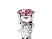 Fancy Pink Round Cut Diamond Pavé Twist Band Solitaire Ring Set in Silver with Prong Setting