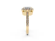 Emerald Cut Diamond Floral Halo Ring Set in Yellow gold with Pavé Band and Prong Setting