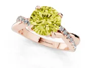 Fancy Yellow Round Cut Diamond Twist Band Solitaire Set in Rose gold with Pavé Accents and Prong Setting
