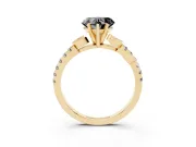 Fancy Black Heart Cut Diamond Solitaire Leaf-Inspired Ring Set in Yellow gold with Pavé Band and Prong Setting