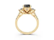 Round Three-Stone Pavé Engagement Ring Setting for a Black Center | Round Side Stones | Yellow Gold