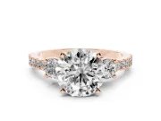Three-Stone Round Cut Diamond Pavé Band Ring Set in Rose gold with Prong Setting
