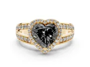 Heart-Shaped Halo Engagement Ring Setting for a Black Center | Pavé Split Shank | Yellow Gold