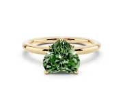 Fancy Green Heart Cut Diamond Solitaire Ring Set in Yellow gold with Thin Band and Prong Setting
