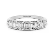 Emerald Cut Diamond Half Eternity Band Set in Silver with Prong Setting