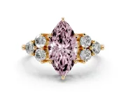 Marquise Cluster Side Stone Engagement Ring Setting for a Fancy Pink Lab-Grown Diamond | Yellow Gold
