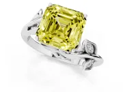 Asscher Cut Twisted Bypass Engagement Ring Setting for a Fancy Yellow Lab-Grown Diamond | Leaf Vine | Sterling Silver