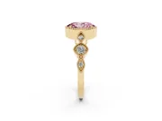 Fancy Pink Oval Cut Diamond Vintage-Inspired Milgrain Ring Set in Yellow gold with Marquise Stations of Round Accents