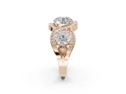 Round Three Stone Halo Engagement Ring Setting | Pavé Wave Band | Rose Gold