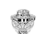 Round Vintage Floral Halo Engagement Ring Setting | Engraved Milgrain Band | Platinum