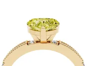 Fancy Yellow Heart Cut Diamond Solitaire Ring Set in Yellow gold with Slim Pavé Band and Prong Setting