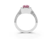 Radiant Cut Milgrain Halo Engagement Ring Setting for a Fancy Pink Lab-Grown Diamond | Side Stones | White Gold