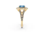 Radiant Cut Halo Split Shank Engagement Ring Setting for a Fancy Blue Lab-Grown Diamond | Pavé Strands | Yellow Gold