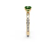 Fancy Green Cushion Cut Diamond Solitaire Ring Set in Yellow gold with Channel-Set Baguette Band and Prong Setting