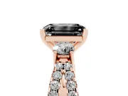 Emerald Cut Three Stone Engagement Ring Setting for a Black Center | Pavé Split Shank | Rose Gold