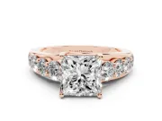 Princess Cut Graduated Side Stone Engagement Ring Setting | Shared Prong Rails | Rose Gold
