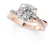 Round Cut Diamond Twist Band Solitaire Set in Rose gold with Pavé Accents and Prong Setting
